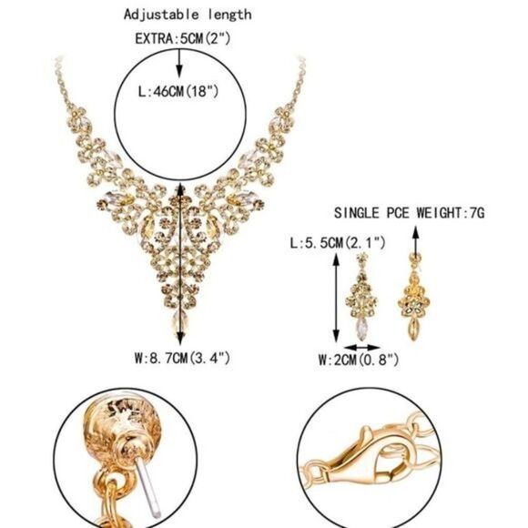 Yellow Gold and Champagne Austrian Crystal Flower Bib Necklace and Earrings Set - Picture 6 of 6